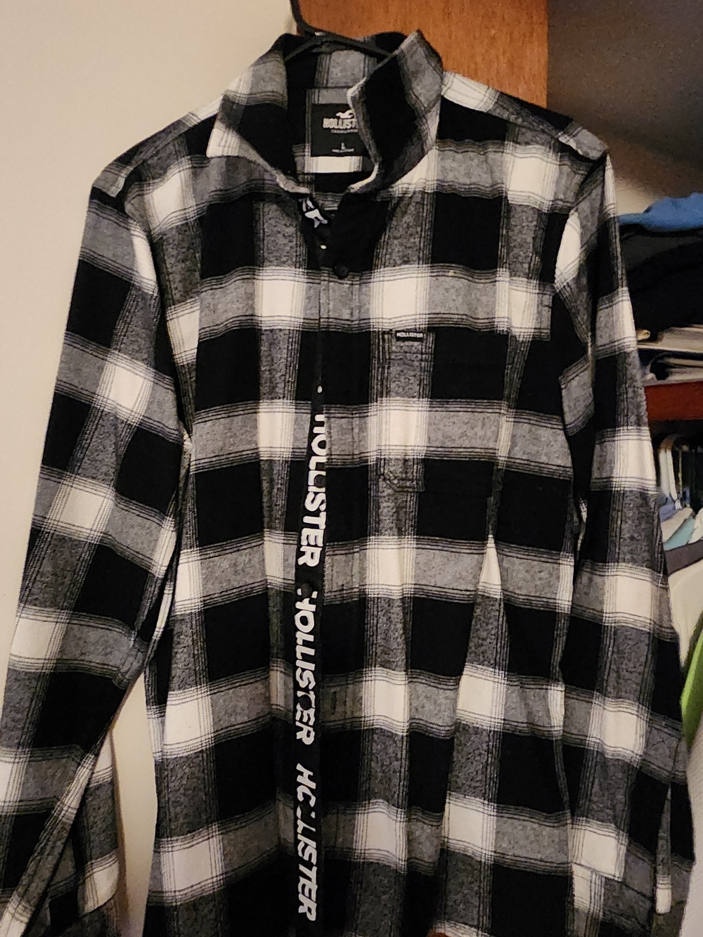 Hollister Black & White Plaid Lightweight Shirt Jacket